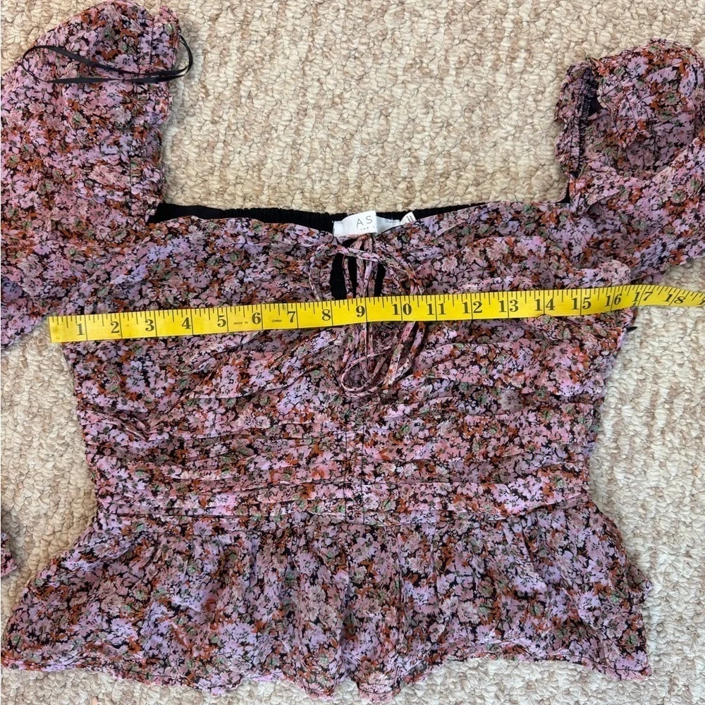 Astr Pink Puff Sleeve Smocked Blouse. C7